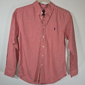 Ralph Lauren Boys Red Gingham Button Down Shirt Size Medium Long Sleeve‎